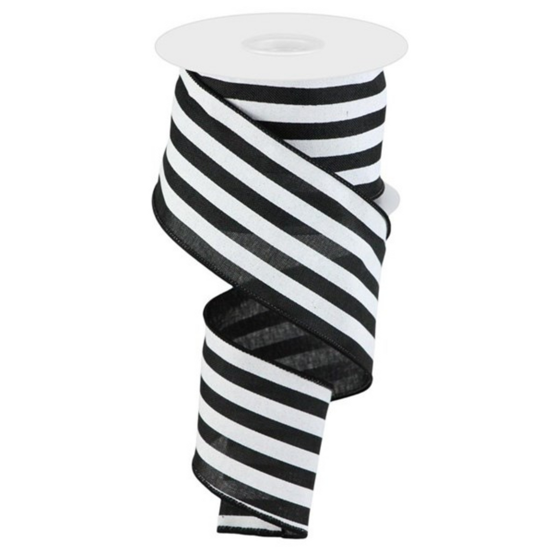 2.5" x 100 Feet Vertical Stripe in Black & White Wired Ribbon