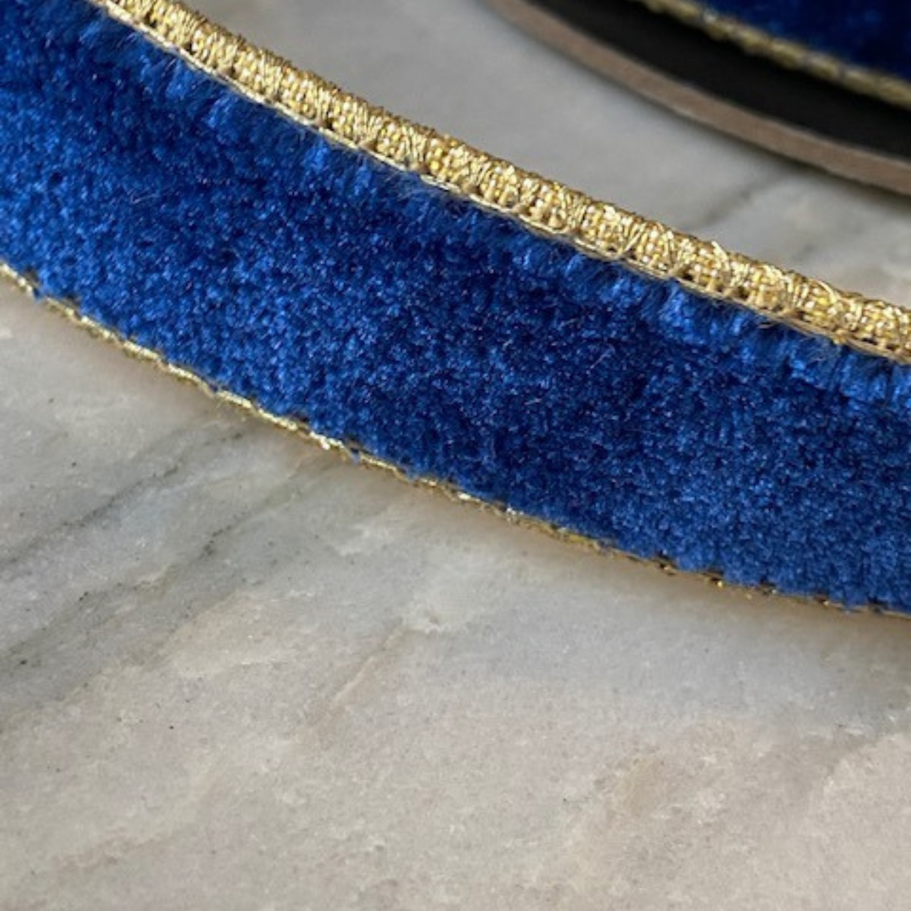 D Stevens Cobalt Blue Gold Velvet Designer Christmas Ribbon Wired