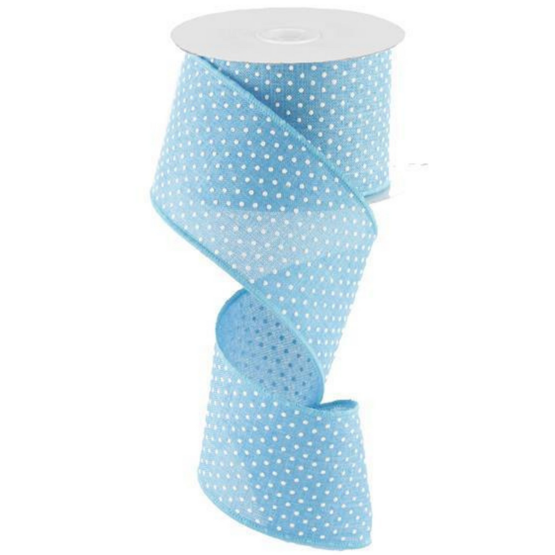 2.5" X 10YD RAISED SWISS DOTS ON ROYAL Wired Ribbon - Turquoise/White