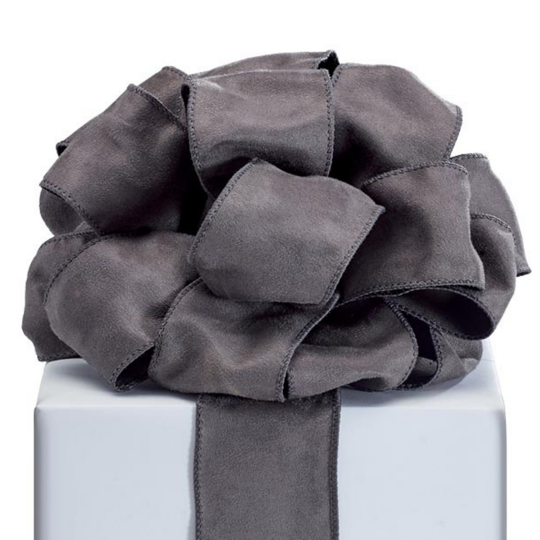 2.5" x 20 YD Gray Charcoal Suede Wired Ribbon