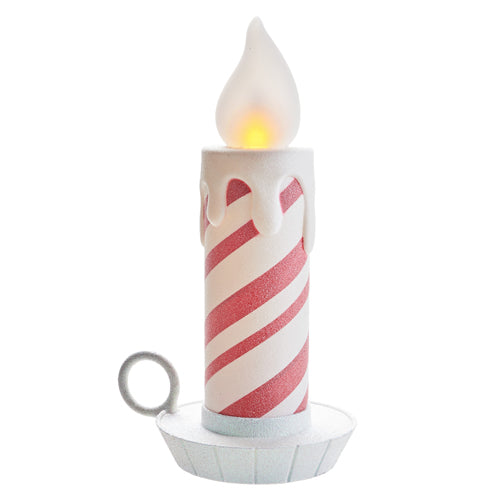 RAZ 17.5" Frosted Peppermint Stripe Battery Operated Candle