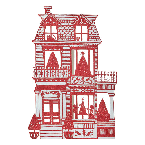 RAZ 15" Silhouette Two Story Red/White House with Easel
