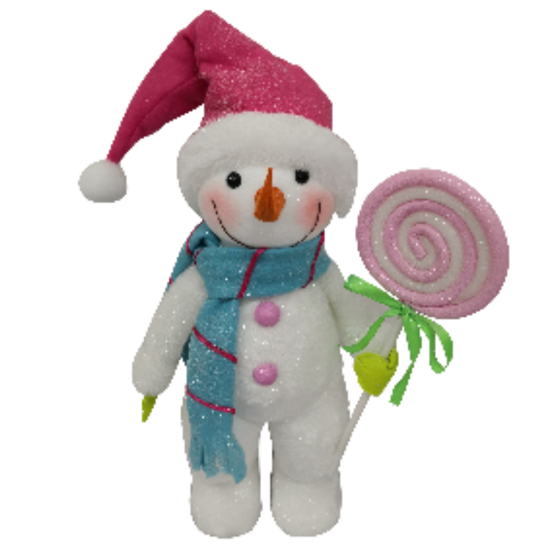 16" Snowman with Lollipop  in Pink/Blue/White