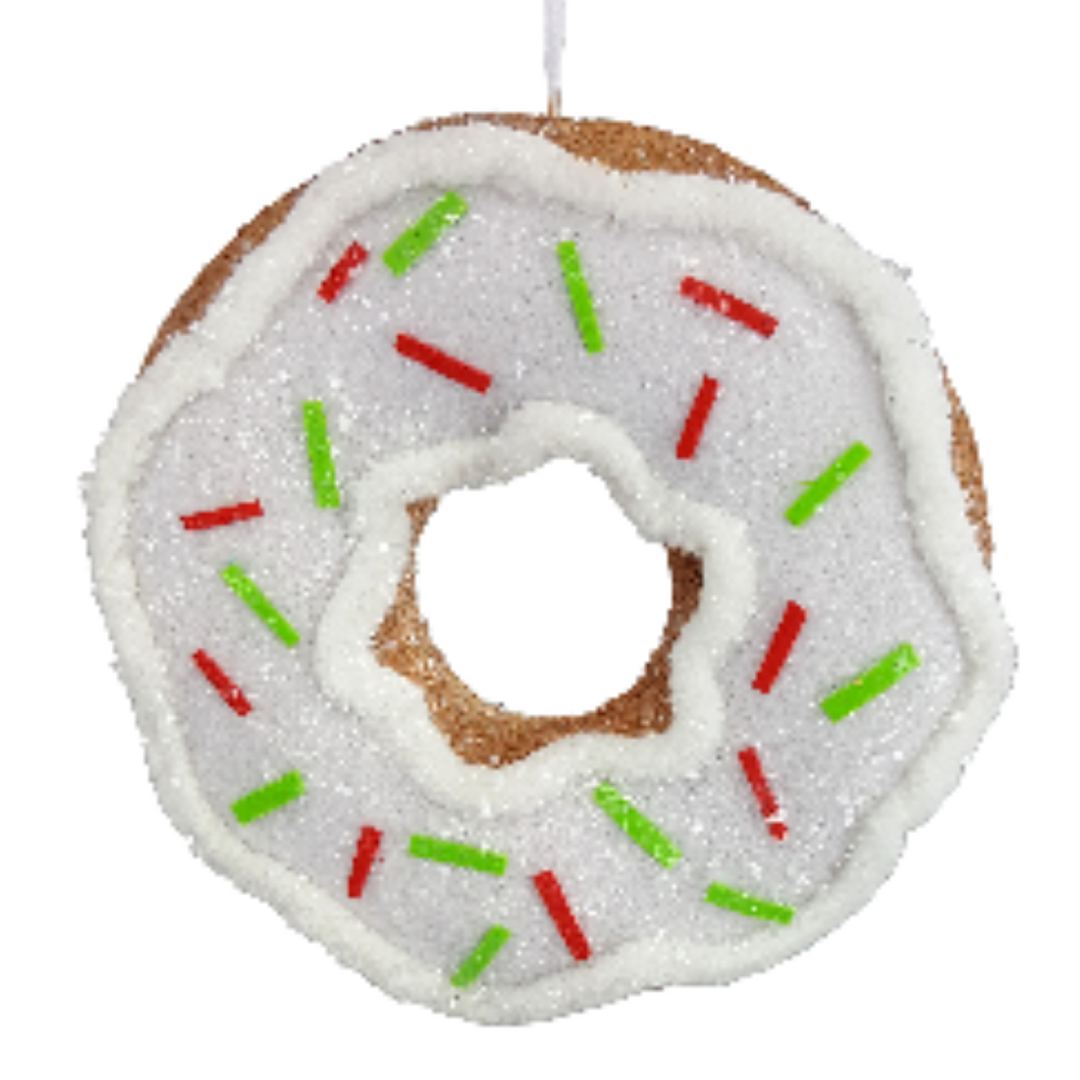 6" Diameter Foam Donut with White Icing and Red/Green Sprinkles