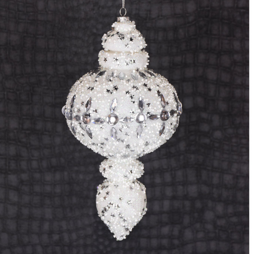Direct Export 9" Jewel Finial Ornament in Ivory and Silver