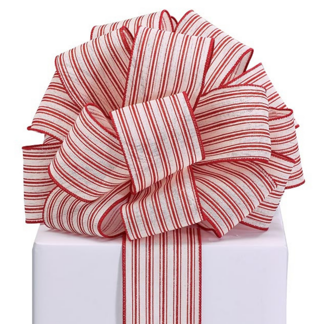 2.5" x 20 YD Thin Red and White Striped Wired Ribbon