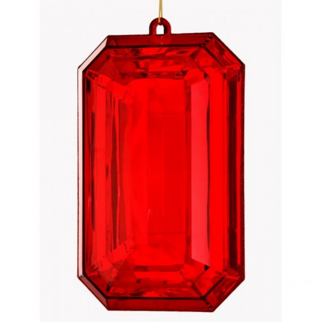 Regency 9" Acrylic Emerald Cut Precious Jewel - Gem Ornament in Red with glitter edging