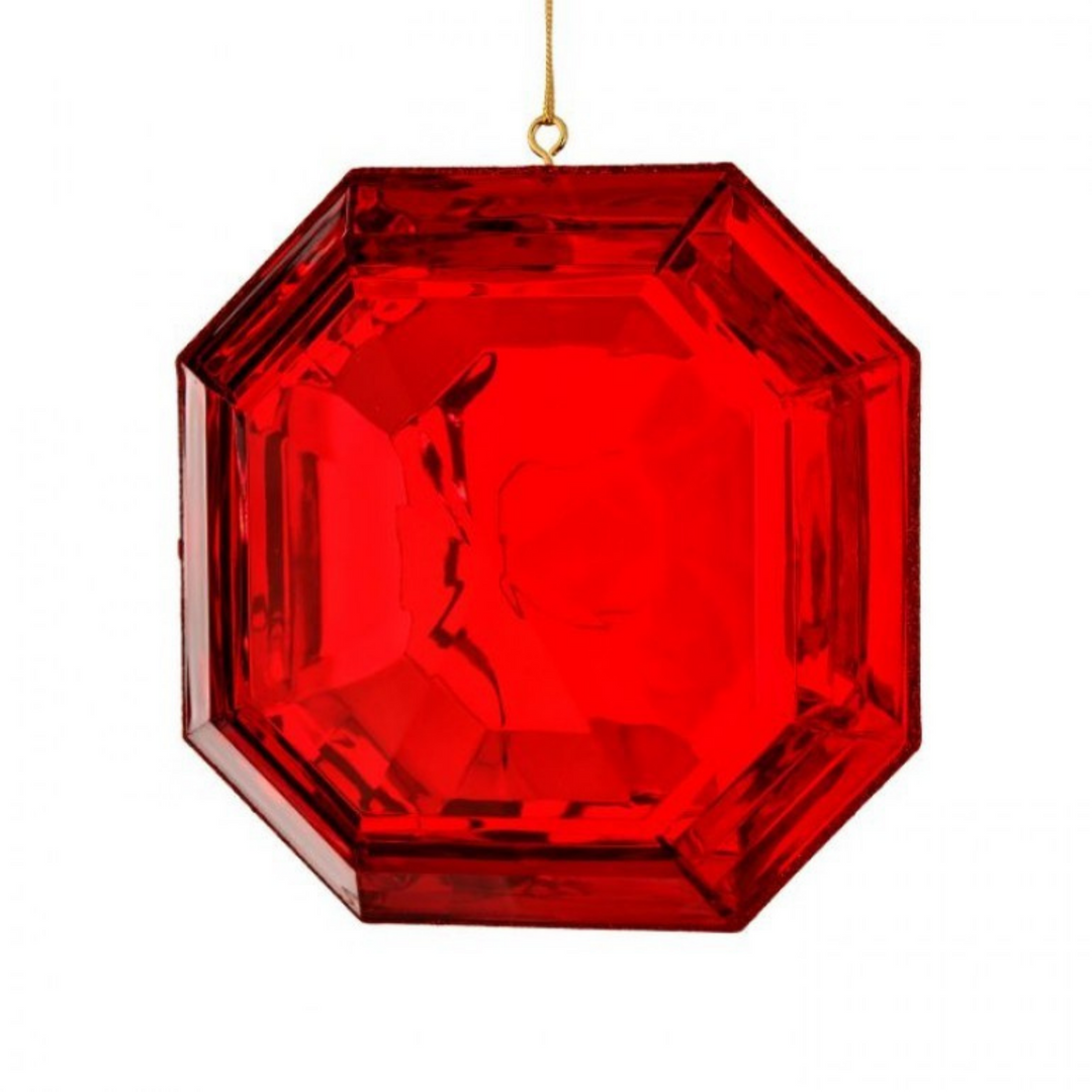Regency 6" Acrylic Square Cut Precious Jewel - Gem Ornament in Red with glitter edging
