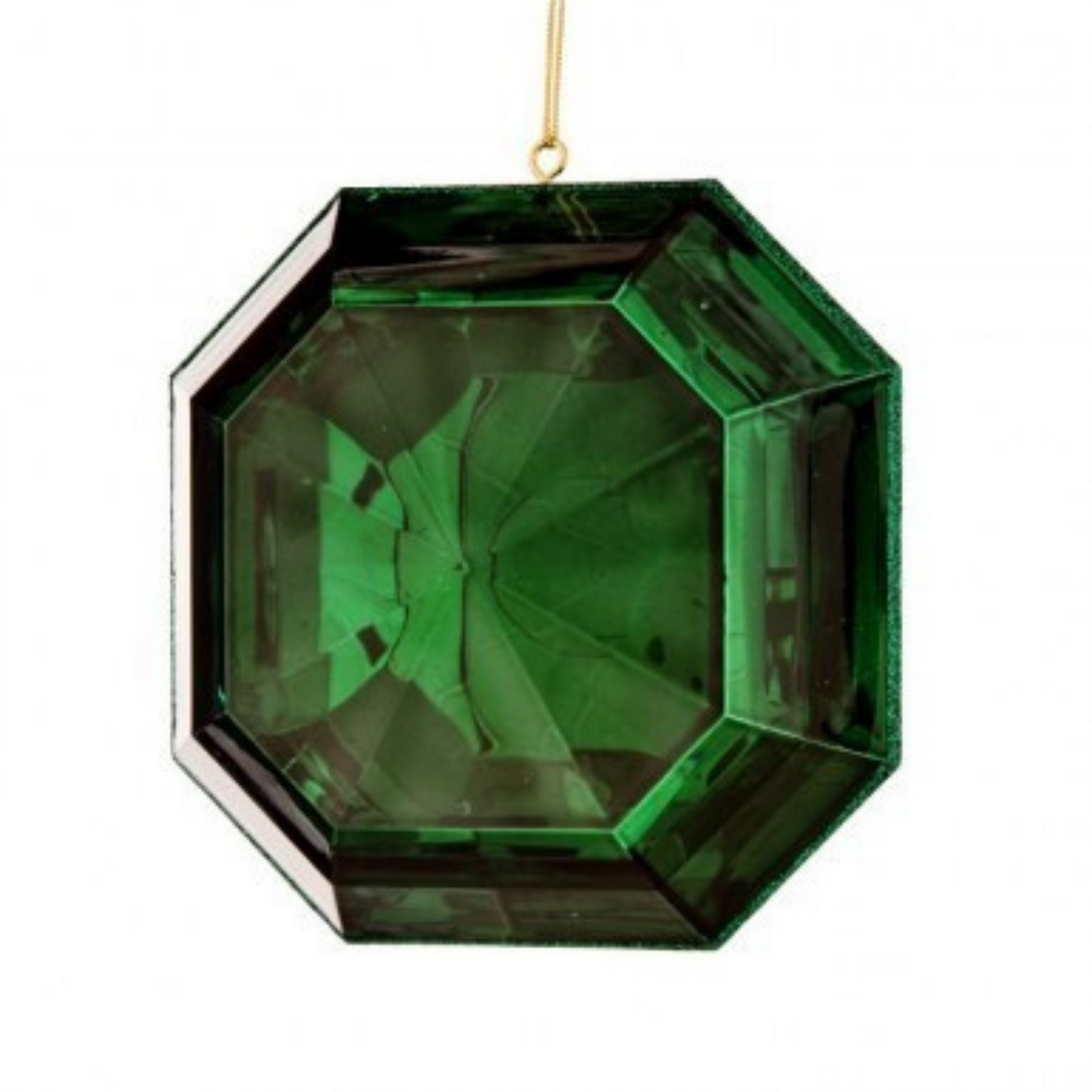 Regency 6" Acrylic Square Cut Precious Jewel- Gem Ornament in Emerald Green with glitter edging