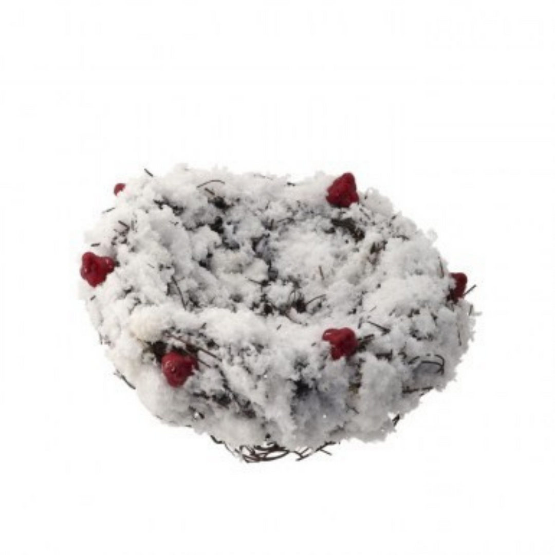 Regency 6.5" Twig Snow Nest with Red Berries Clip Ornament in Red/White