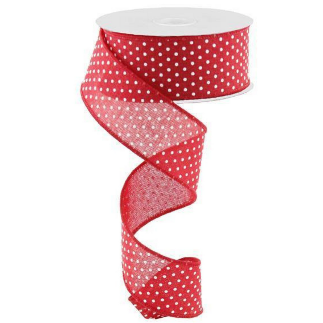 1.5" X 10YD RAISED SWISS DOTS ON ROYAL Wired Ribbon - Red/White