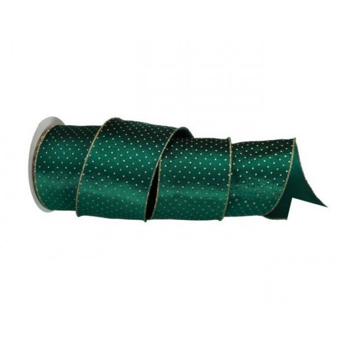 Regency LUXURY 4"x 10 YD Metallic Dot Velvet Wired Ribbon - Emerald Green/Gold