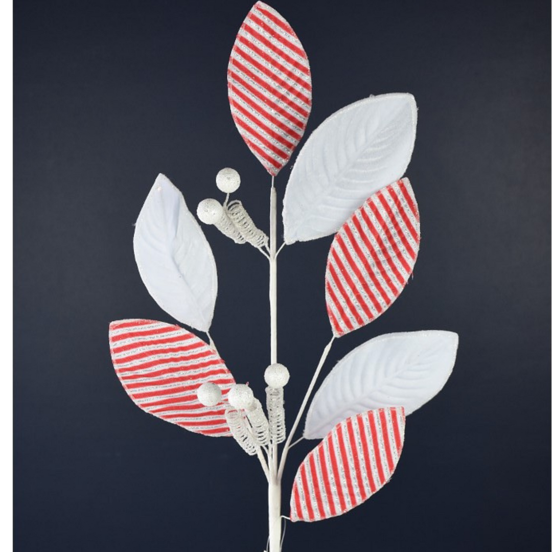 Direct Export 22" Candy Stripe Leaves Spray in Red and White