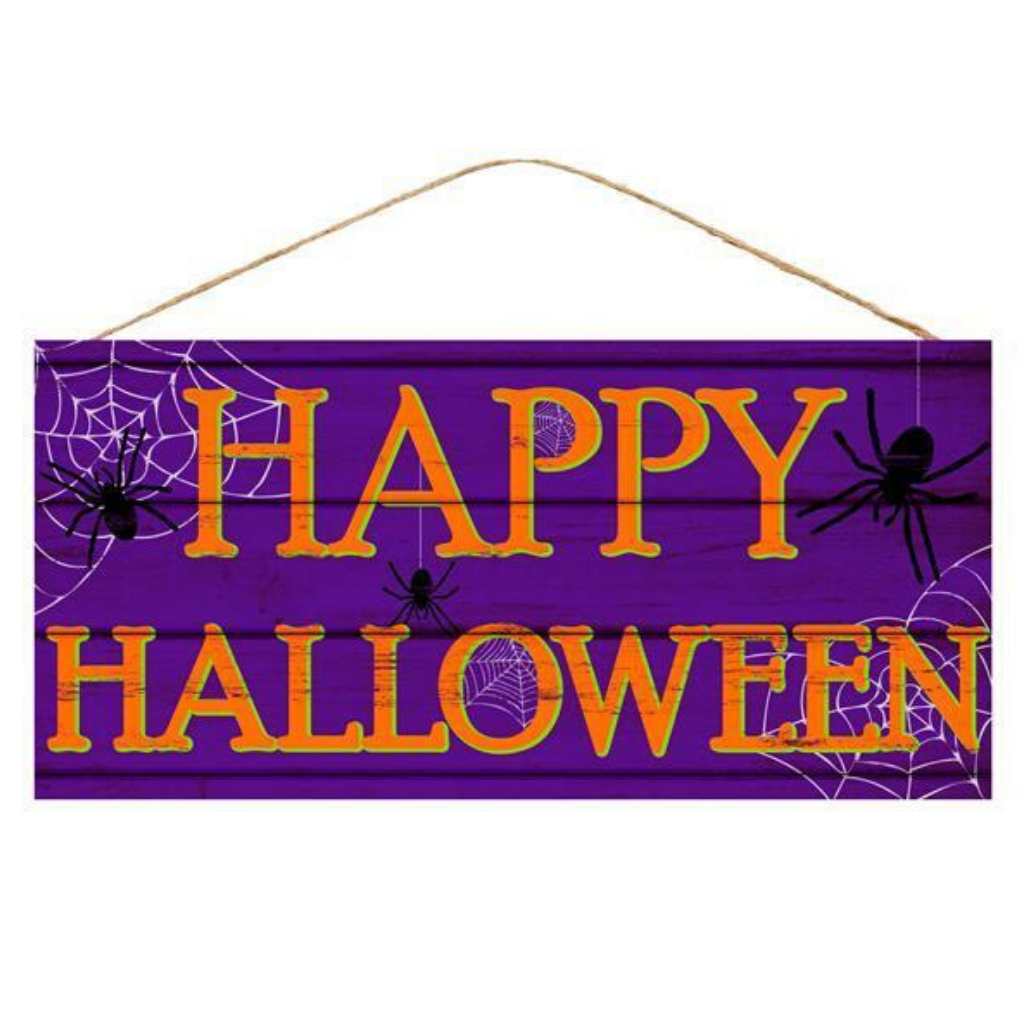12.5"L x 6" W Happy Halloween Sign - Purple/Orange