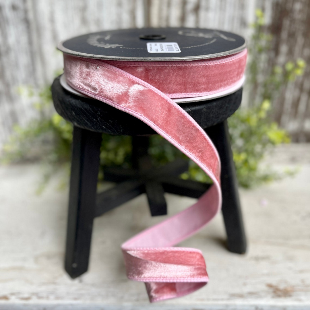 Farrisilk LUXURY 1" x 10 YD Pink Velvet Wired Ribbon