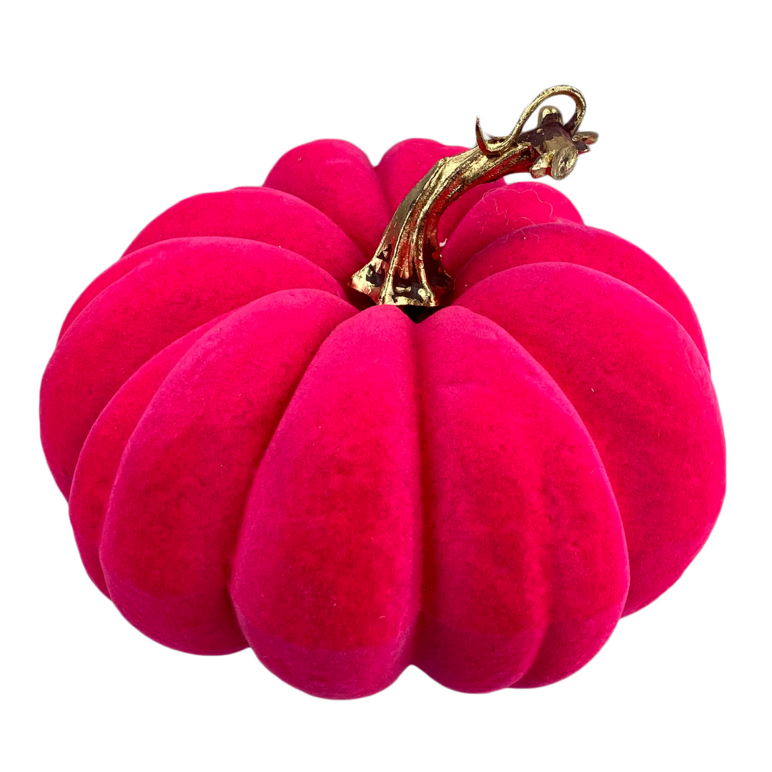 4” tall x 7” wide Hot Pink Flocked Pumpkin