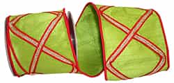 Reliant 4" x 5 YD Diamond Trim Lux Wired Ribbon in Lime Green/Red