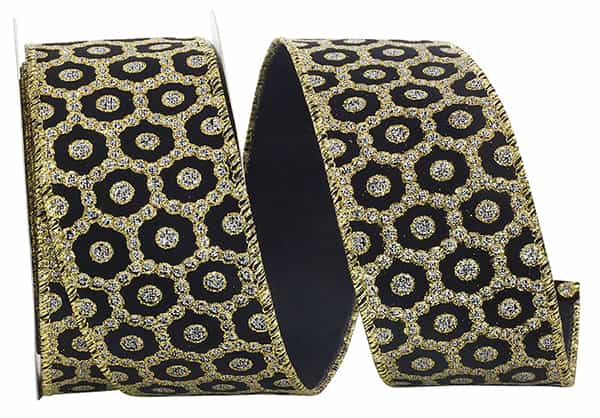 Reliant 2.5" x 10 YD Roccoco Wired Ribbon in Black with Gold/Silver