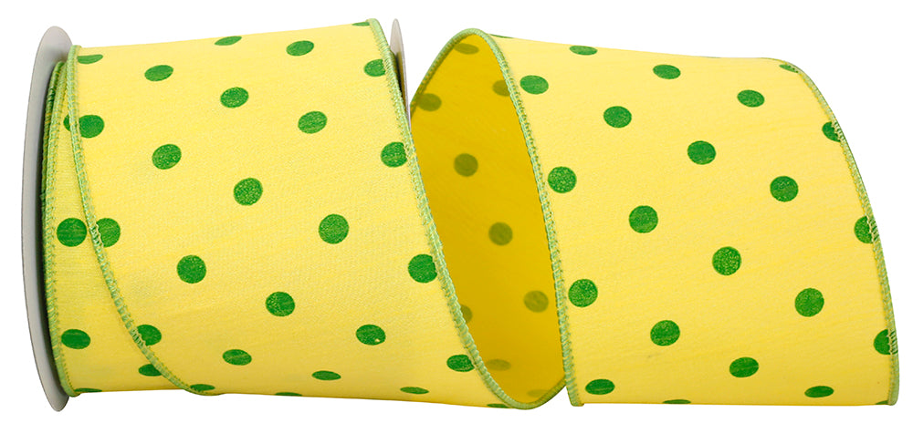 Reliant 4" x 10 Yd Citrus Dots Wired Ribbon in Yellow/Green