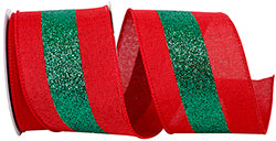 Reliant 2.5" x 10 YD Bold Glitter Center Stripe Wired Ribbon in Red/Green