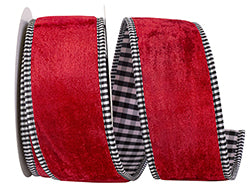 Reliant 2.5" x 5 YD Red Velvet Plush Gingham Backed Wired Ribbon