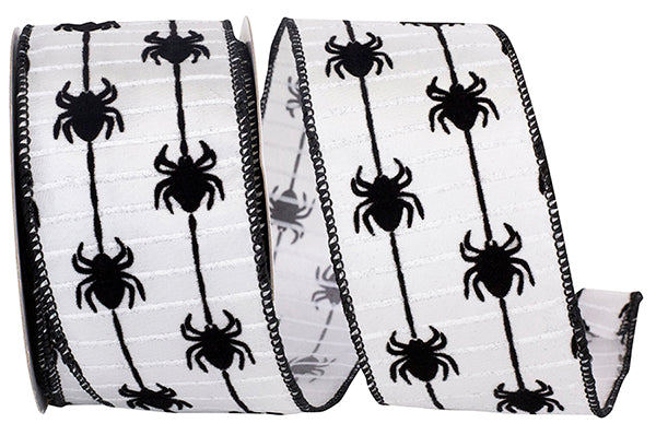 Reliant 2.5" x 10 YD Spider Crawlers Flocked Wired Ribbon in White/Black