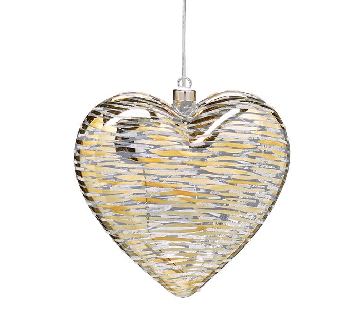 8" Light up Clear Glass Heart with Gold