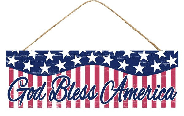 15"L x 5"H God Bless America Sign in Red/White/Blue