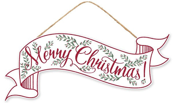 15" x 6.25" Christmas Banner Sign in Red/White and Green