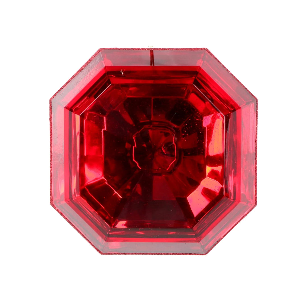Farrisilk 6 inch Square Jewel Gem in red with an oversized faceted gemstone design for Christmas trees, wreaths and luxury holiday décor.