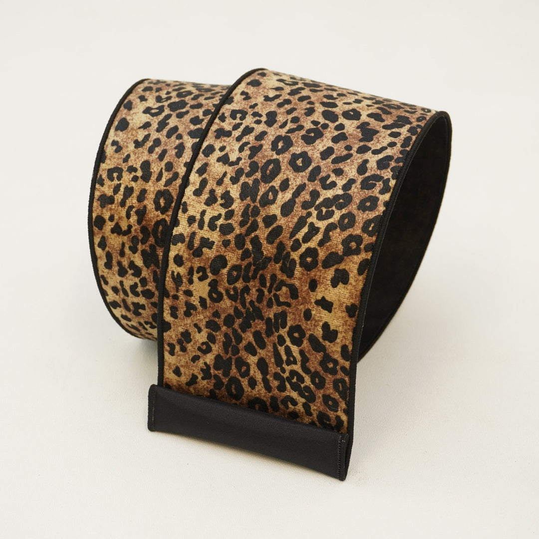 Farrisilk LUXURY 4" x 10 YD Jungle Leopard with Black Backing Wired Ribbon