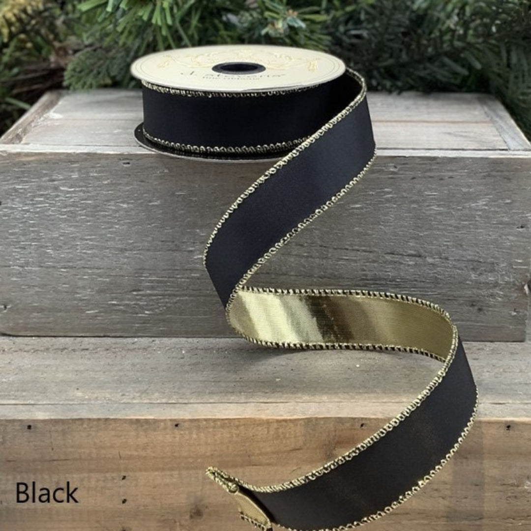 d. stevens 1" x 10 YD Black Wired Ribbon with Gold Back