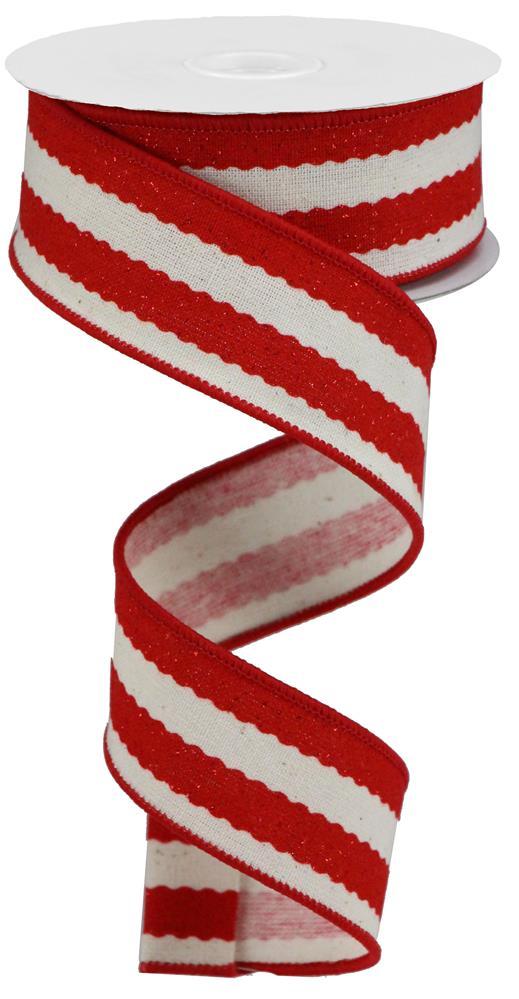 1.5″ x 10yd Metallic Vertical Stripes Ribbon (RED/WHITE) RGE143167