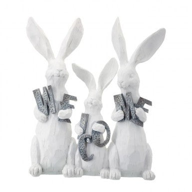 Regency 12" Resin Triple Welcome Bunny in White/Black