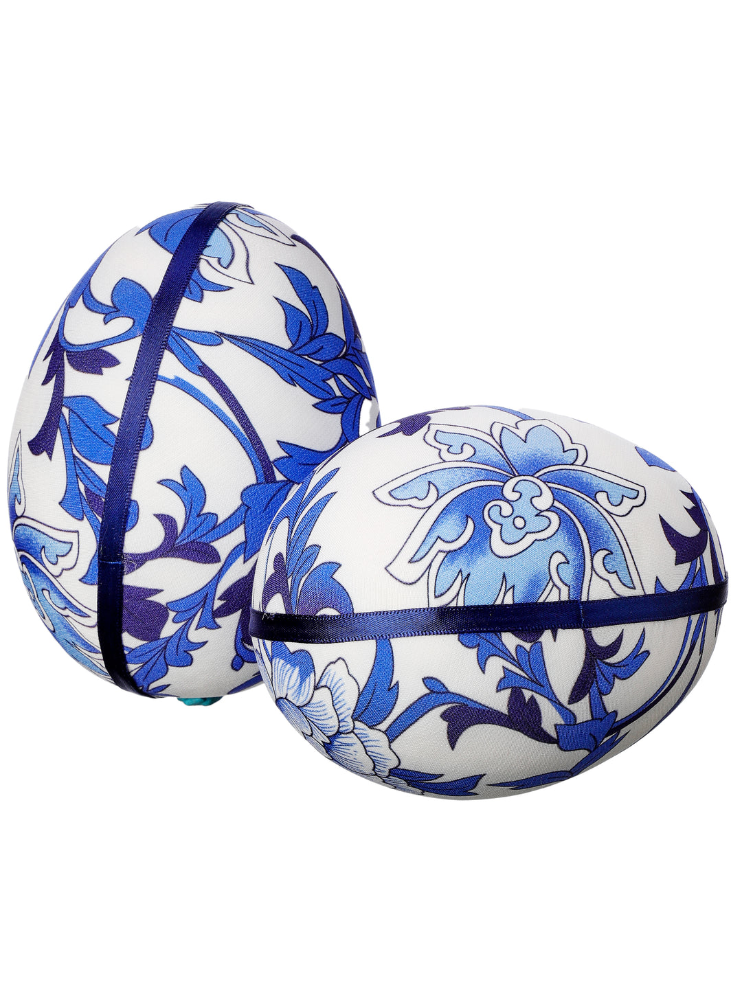 Regency 4.75" Toile Fabric Wrapped Eggs - Set of 2