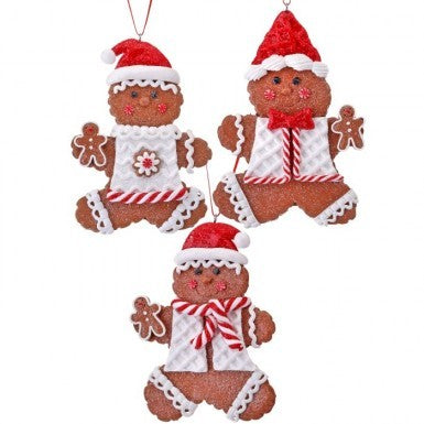 5" Claydough Gingerbread Santa Hat Ornaments - set of 3 in Red/White/Brown