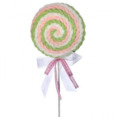 Regency 26" Fabric Frosting Lollipop with Bow Stem in Pink/Green