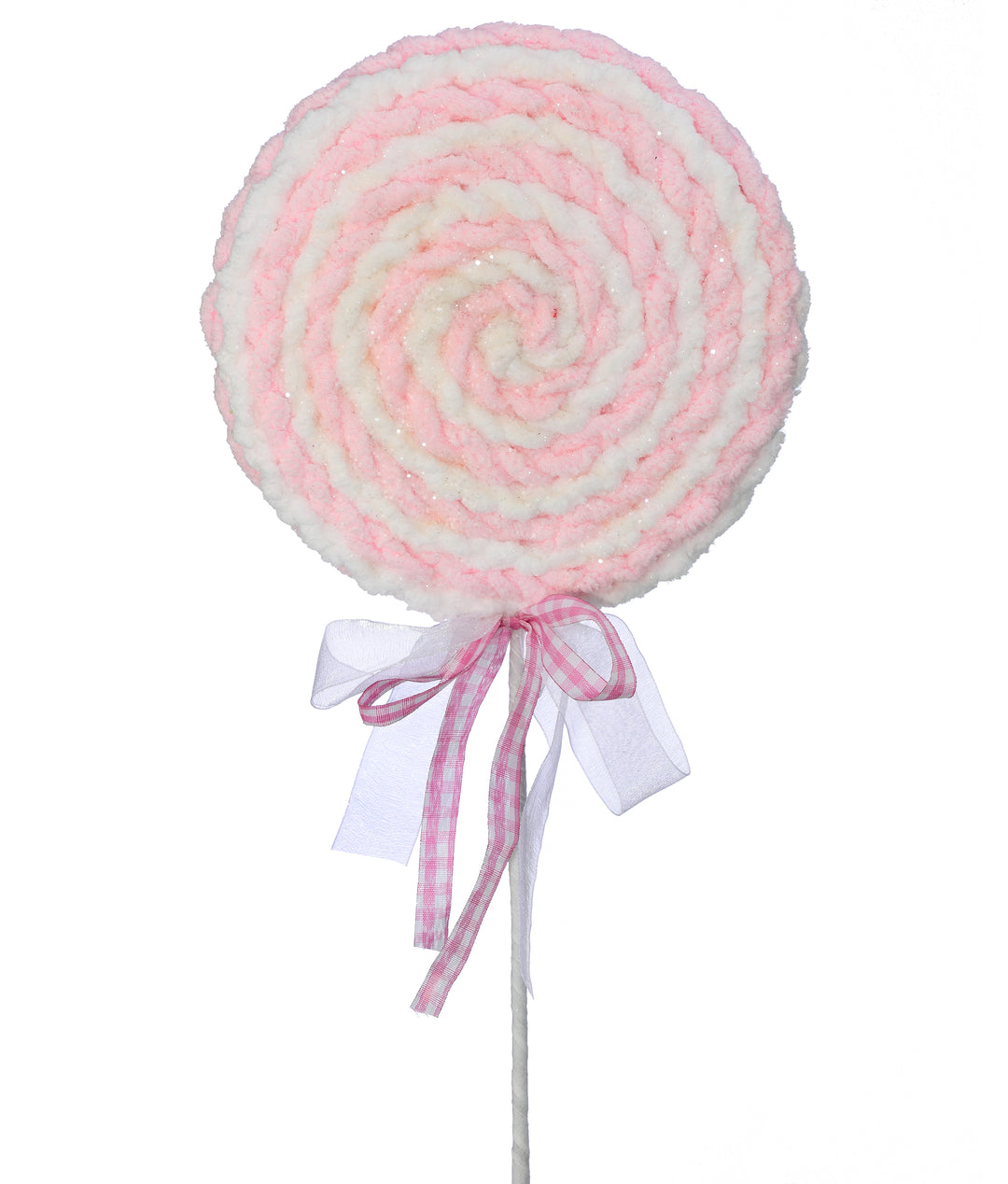 Regency 28" Fabric Frosting Lollipop with Bow Stem in Pink/White