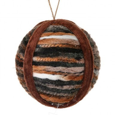 Regency 4" Yarn Wrapped Forest Trail ball Ornament with Velvet Accents