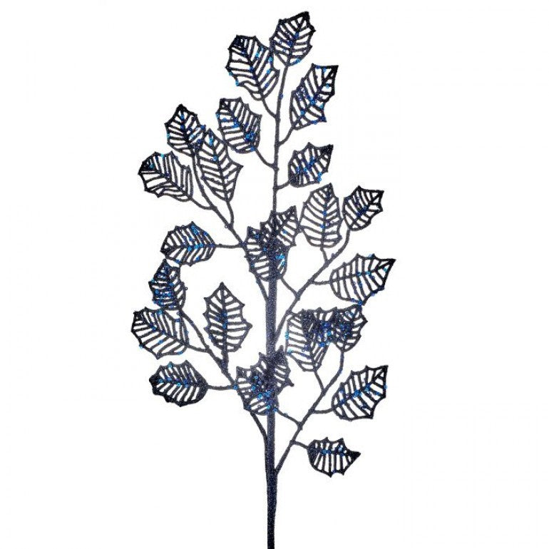 Regency 28" Glittered/Sequin Lattice Holly Leaf Spray in Midnight Blue