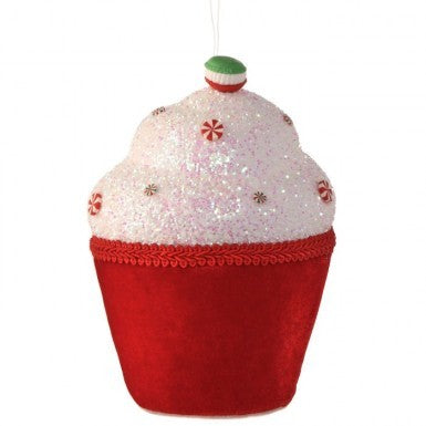 Regency 6.5" Cupcake with Lace Edge & Candy Ornament in Red/White