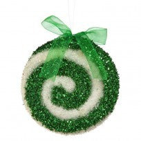 Regency 6" Sparkle Candy Swirl Disc with Bow Ornament in Green/White