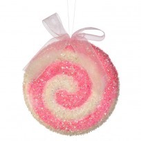 Regency 6" Sparkle Candy Swirl Disc with Bow Ornament in Pink/White