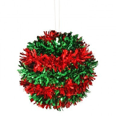 Regency 6" Sparkle Tinsel Ball Ornament in Red/Green