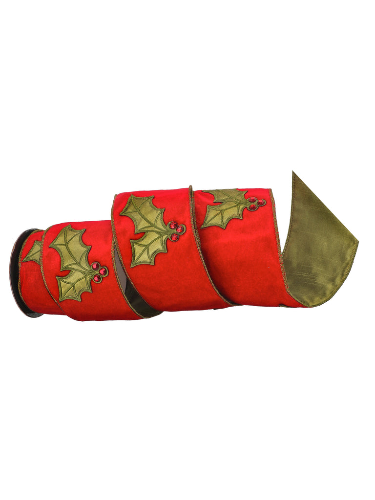 Velvet Holly Embroidered Ribbon 10 x 457 cm - Set/2, Ribbons