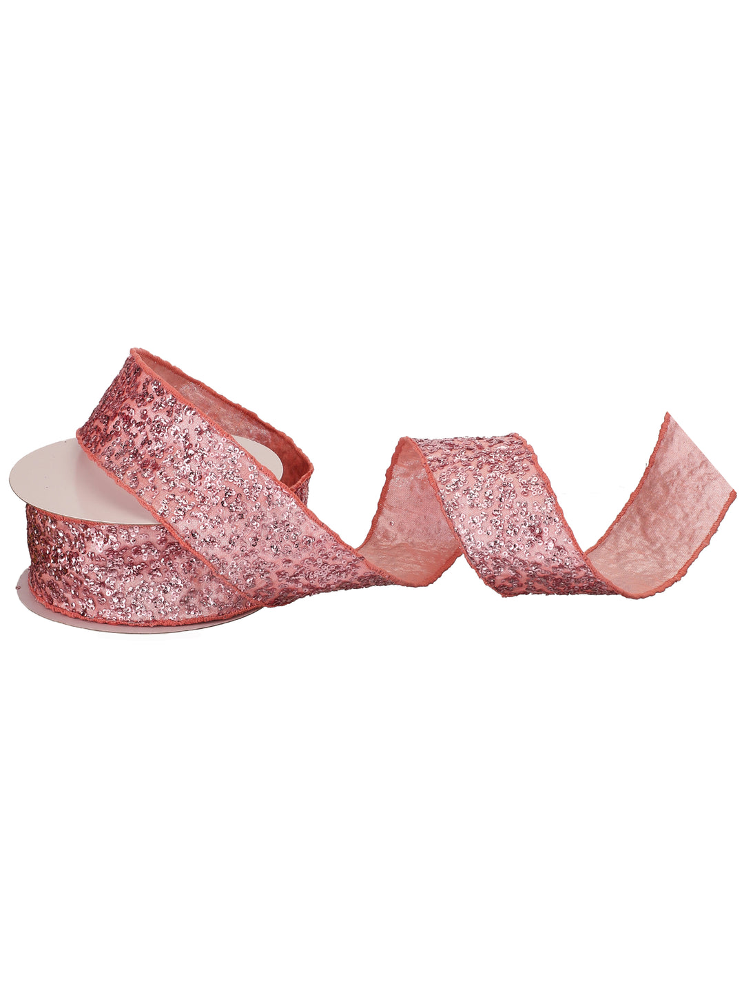 Regency 2.5" x 10 YD Pink Metallic Sequin Grosgrain Wired Ribbon
