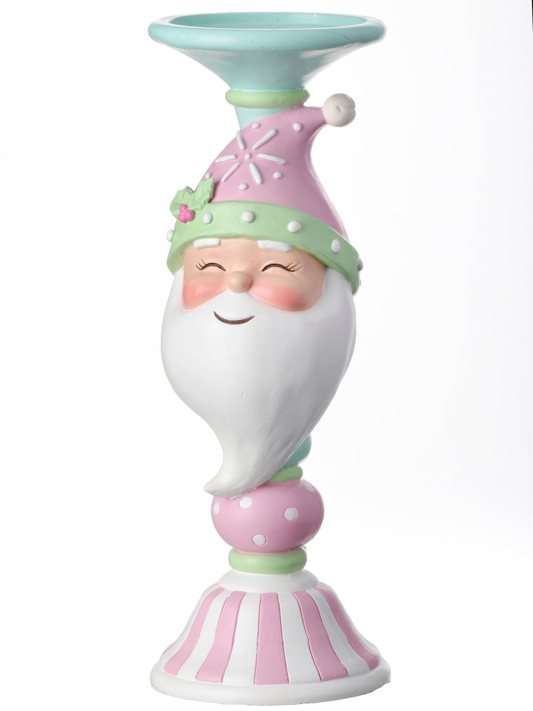 Regency 12" Resin Candy Santa Candle Stand in Pink/Mint Green
