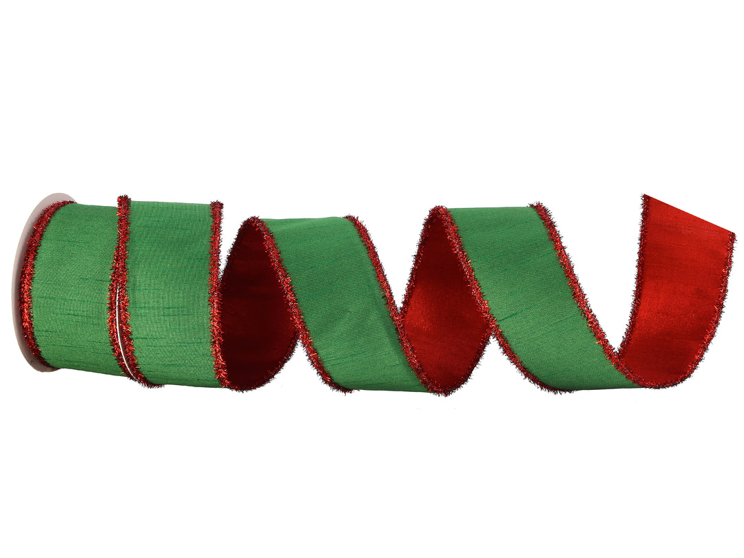 Regency 2.5" x 10 YD Metallic Edge Fused Dupioni Wired Ribbon in Red/Green
