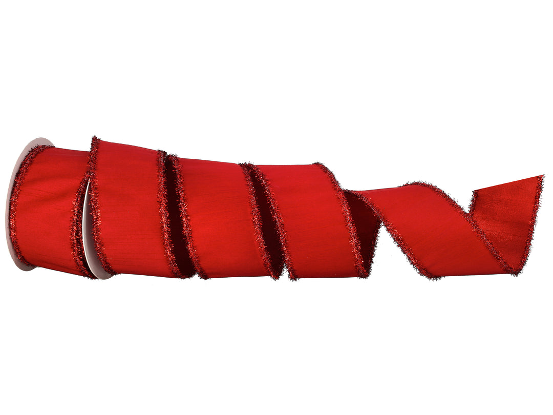 Regency 2.5" x 10 YD Metallic Edge Fused Dupioni Wired Ribbon in Red/Red