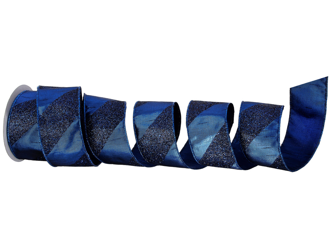 Regency 2.5" x 10 YD Blue Glitter Stripe Dupioni Wired Ribbon